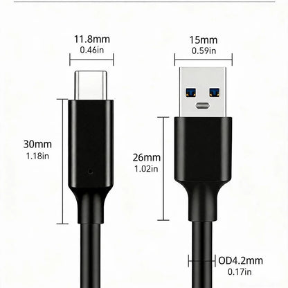 USB 3.2 Type C to A Cable 10Gbps 60W PD Fast Charging Data Transfer for Galaxy S23 S22 Note 20 Pixel iPad Pro SSD Android Auto