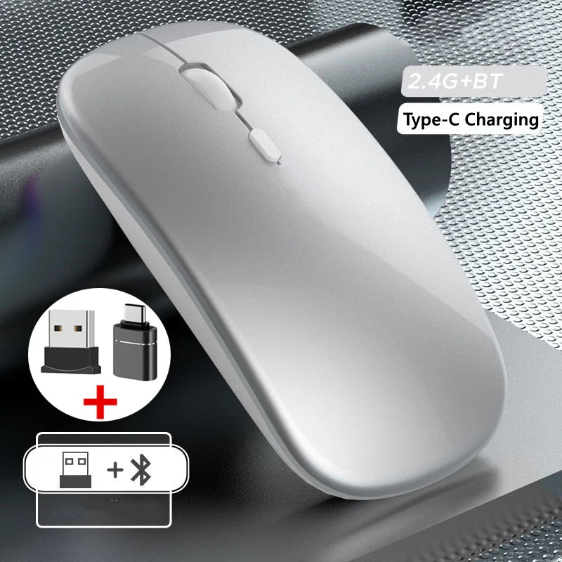 Wireless Mouse Bluetooth-Compatible Gaming Mouse (Dual Mode:BT+2.4Ghz) Ergonomic Rechargeable Mice for PC/Laptop/Macbook  ﻿