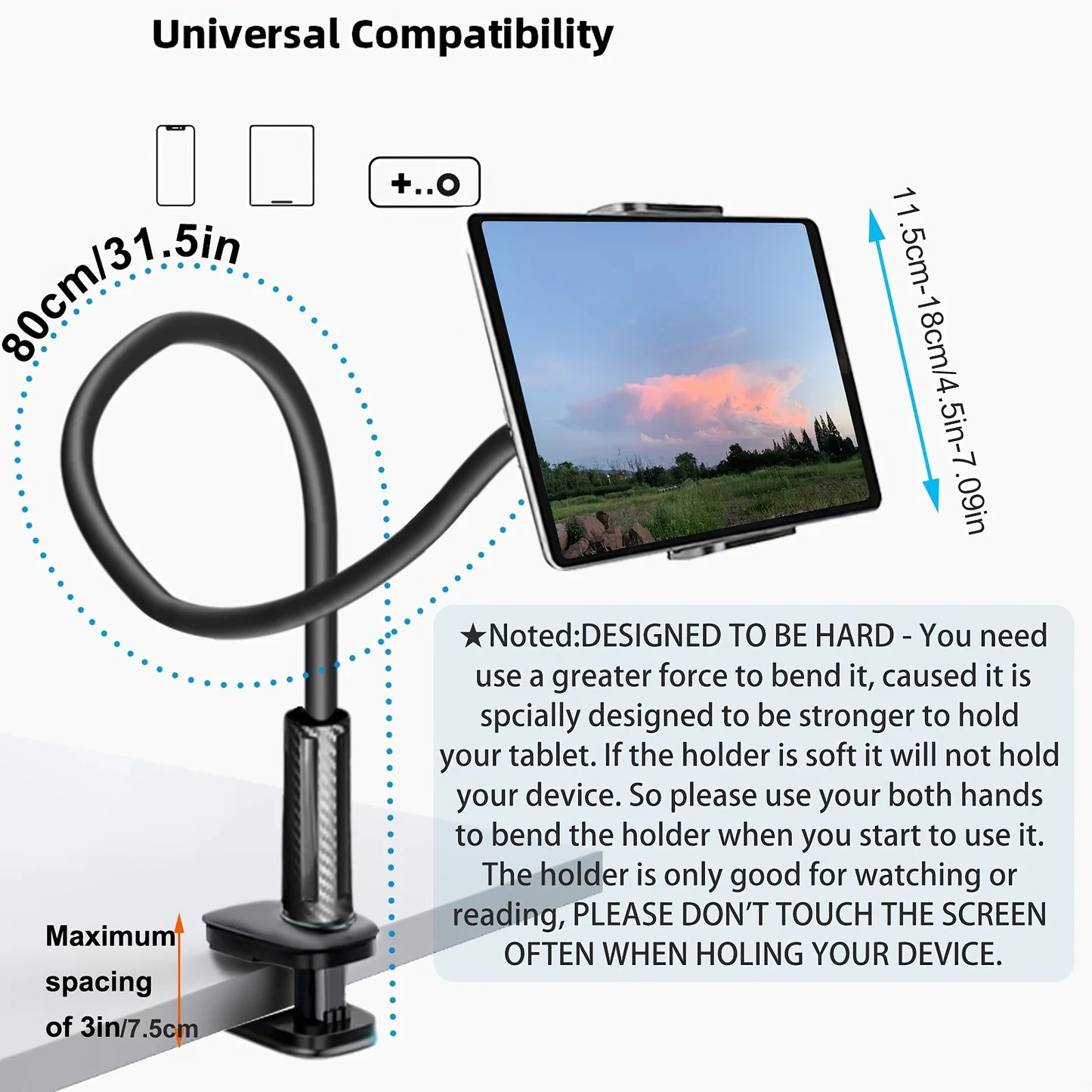 Universal 360-Degree Rotating Tablet Phone Holder with Adjustable Spiral Base, Flexible Stand for Desktop and Bed Use