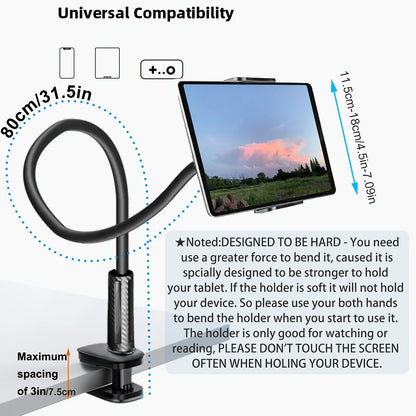 Universal 360-Degree Rotating Tablet Phone Holder with Adjustable Spiral Base, Flexible Stand for Desktop and Bed Use