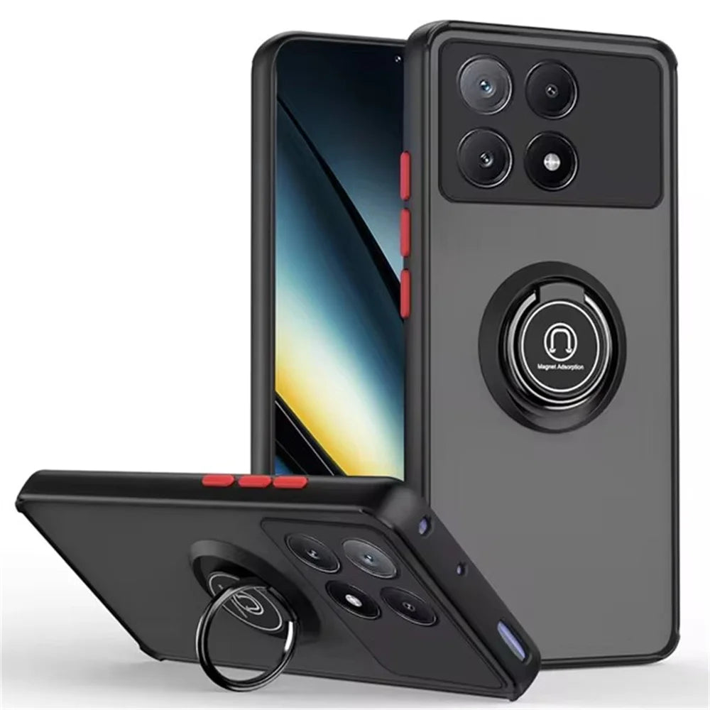Ring Stand Holder Phone Case For POCO X6 X7 X5 X4 X3 F6 F5 F4 GT F3 Pro Shockproof Magnetic Cover For POCO M6 M5 M3 Pro 5G Funda