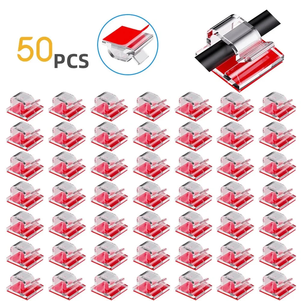 50Pcs Adhesive Cable Wire Clips Clear Cable Outdoor Cable Management Wire Organizer Cord Holder for Under Desk Car Wall TV Cable