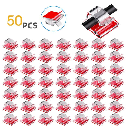 50Pcs Adhesive Cable Wire Clips Clear Cable Outdoor Cable Management Wire Organizer Cord Holder for Under Desk Car Wall TV Cable