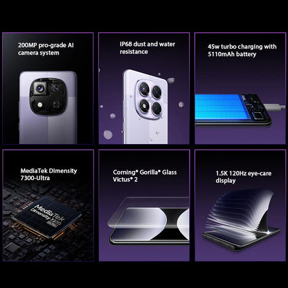 Global Version Xiaomi Redmi Note 14 Pro 5G Smartphone MediaTek Dimensity 7300-Ultra 200MP AI camera NFC 6.67"AMOLED display IP68