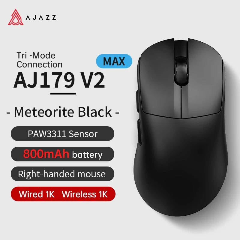 AJAZZ AJ179 PRO PAW3395 Lightweight Wired Wireless Mouse with Magnetic Charging Base Ergonomic Macro Gaming Mouse for PC Laptop