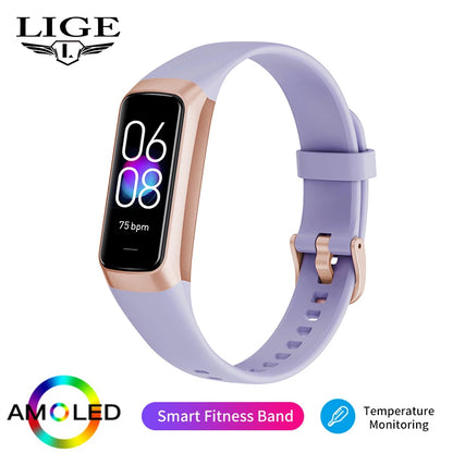 LIGE New Smart Fitness Band Men Women AMOLED Clock Temperature Blood Oxygen Pressure Smartwatch Waterproof Watch For IOS Android