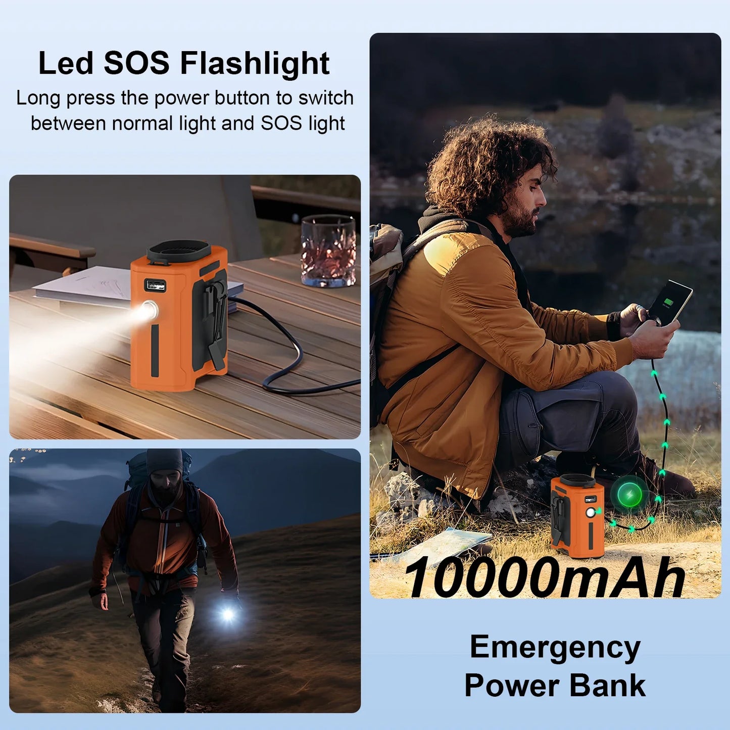 Summer Fan, Portable Waist Clip Fan, 10000mAh Cool Clip Fan, with LED Light and Power Bank Function,  for Outdoor Play and Work