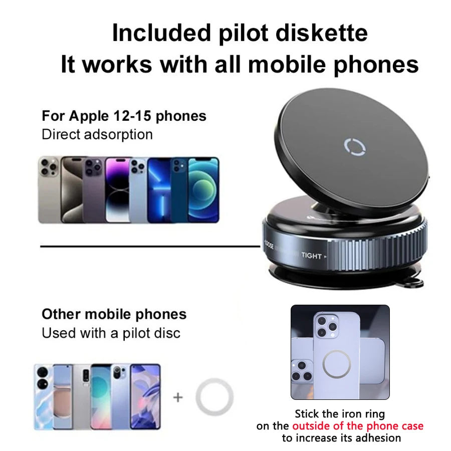 Car Phone Holder, Magsafe Magnetic Vacuum Intelligent Car Mount 360° Rotation Magnetic Vacuum Adsorption Suction Cup Bracket Car