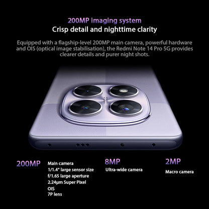 Global Version Xiaomi Redmi Note 14 Pro 5G Smartphone MediaTek Dimensity 7300-Ultra 200MP AI camera NFC 6.67"AMOLED display IP68
