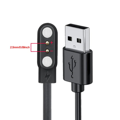 USB Charging Cable And Adapter for Smartwatches, Featuring a 2-Pin And 4-Pin Dock for Power Connection.