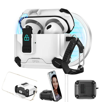 Safety Lock with Magnetic Closure Earphone Case for Airpods Pro 3 & Airpods 1/2/3/4/Pro Elastic Cover Use As Mobile Phone Holder