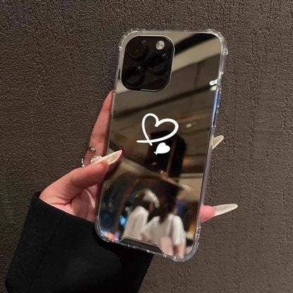 Cute Love Heart Mirror Phone Case For iPhone 11 12 13 14 15 16 Pro Max XS X XR 7 8 Plus SE Make Up Mirror Shockproof Soft Cover