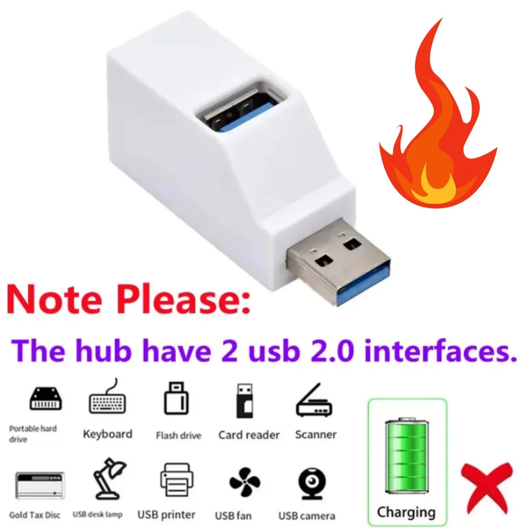 1-to-3 Ports USB Splitter Box Mini USB 3.0 HUB Extender Adapter High Speed USB 2.0 & 3.0 Expansion Card Reader Design for Lap