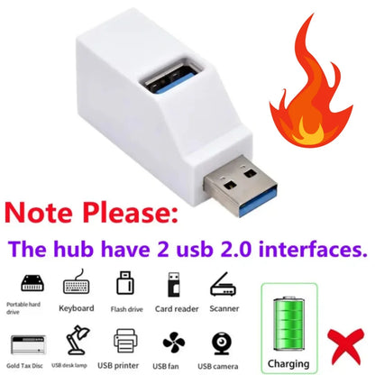 1-to-3 Ports USB Splitter Box Mini USB 3.0 HUB Extender Adapter High Speed USB 2.0 & 3.0 Expansion Card Reader Design for Lap