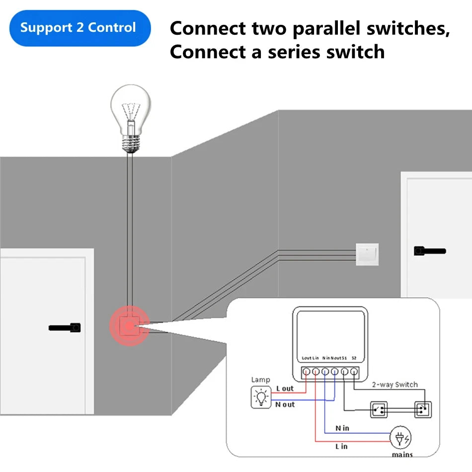 16A Wifi Smart Switch Smart Home Light Switches Module 2 Way Control Work with Tuya Smart Life Alexa Google Home Switch