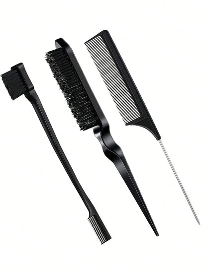 3pcs styling comb set with triple tear hair brush mouse tail comb edge brush,salon hair styling tool Special for real hair wigs
