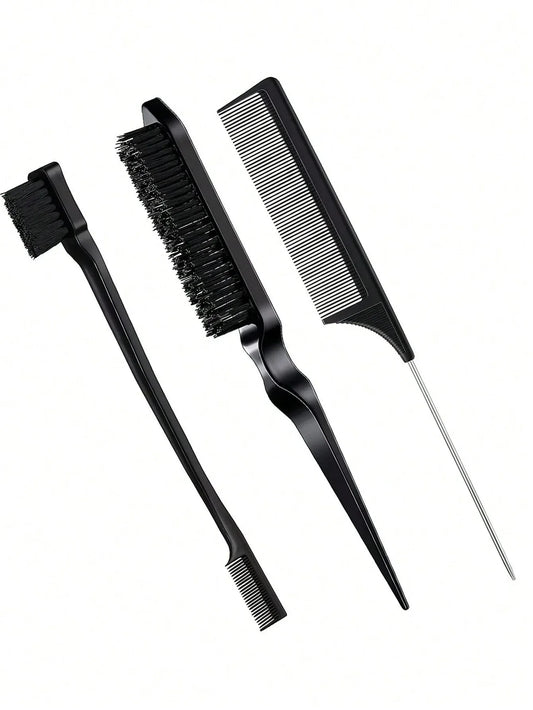 3pcs styling comb set with triple tear hair brush mouse tail comb edge brush,salon hair styling tool Special for real hair wigs