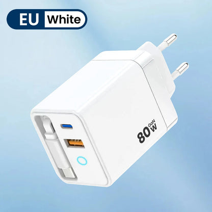 Elough 80W USB Type C Charger with Retractable Cable PD Fast Charging For iPhone 16 Laptop Macbook Phone cargador carga rápida
