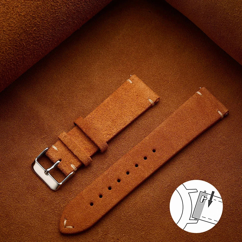Wristband 20mm 22mm 4mm 16mm 18mm Quick Release Soft Suede Strap Brown Watch Bands Calfskin Bracelet Women&Men Accessories
