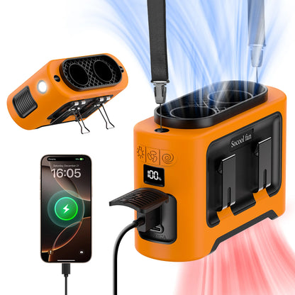 Socool 14500mAh Portable Waist Fan Dual Airflow Outlet Turbo Motors with Four Clips Emergency Flashlight Power Bank for Outdoor