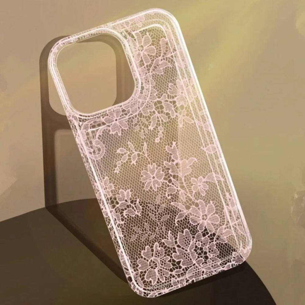 Elegant Romantic White Lace Pattern Phone Case For iPhone 17 Pro Air 16 15 14 13 12 11 Pro Max 7 8 Plus SE2 16E Soft Clear Cover