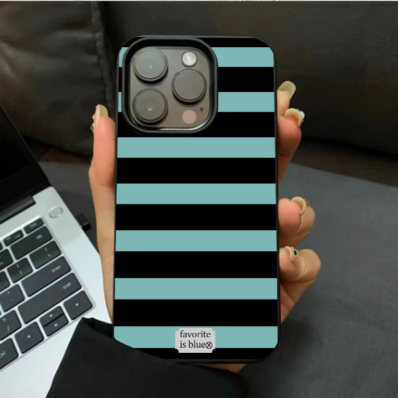 Blue Stripe Luxury Phone Case For iPhone 16 17 ProMax 15 14 13 12 11 Pro Niche Y2K Phone Cases Fundas