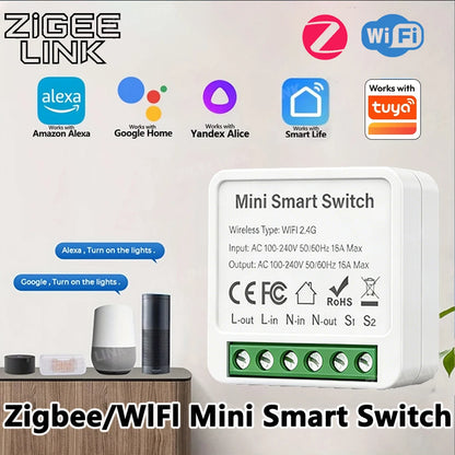 Smart Home WiFi or ZigbeeMini Switch 16A/20A Relay Breaker with Timer Remote APP Voice Control Works with Tuya Alexa Google Home