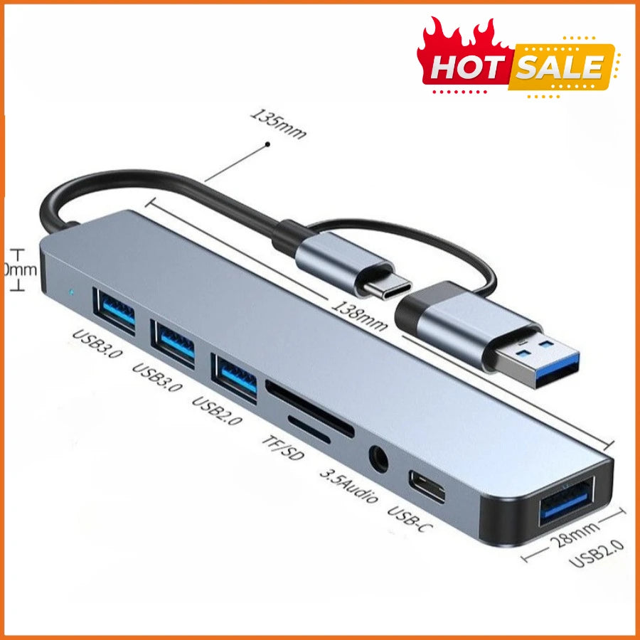 7/8 in1 USB C Hub Expander Multiport Adapter Type C Splitter Dock USB 3 Port for Xiaomi Phone Tablet Fast Data Transfer Charging