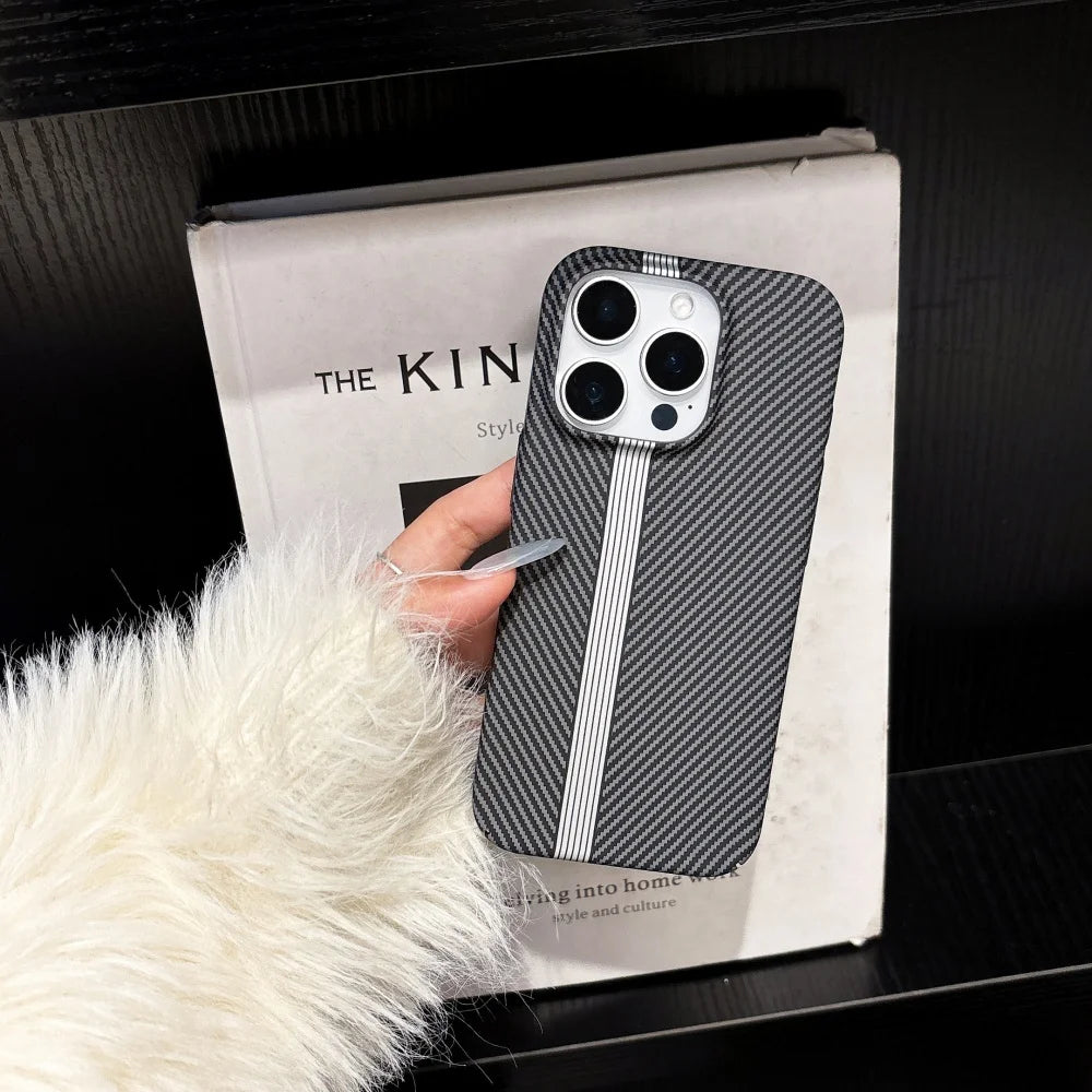 Luxury Carbon Fiber Business Plastic Phone Case For iPhone 17 16 15 14 13 12 Pro Max 11 Ultra-Thin Cool Armor Shockproof Cover
