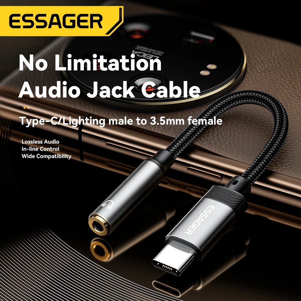 Essager Lightning to 3.5mm jack Audio Adapter Headphone Aux Cable USB Type C to 3.5 Adapter OTG Type C For iphone Xiaomi Oneplus