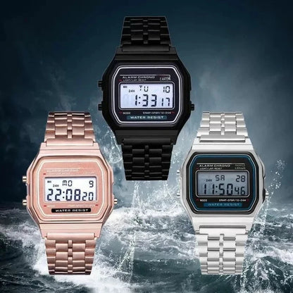LED Digital Sports Wrist Watch Multifunction Steel Strap Business Electronic Clock for Men And Women