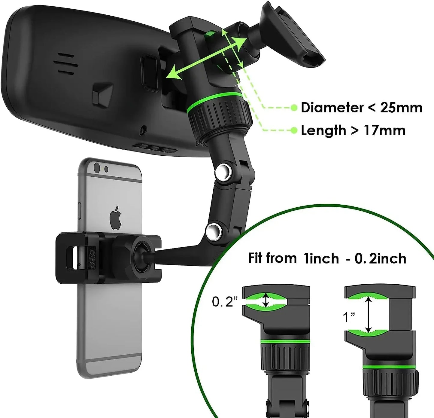 360° Car Rearview Mirror Mount Stand Holder for Cell Phone and GPS Adjusted Automobile Cradles Suitable for All Phone Models