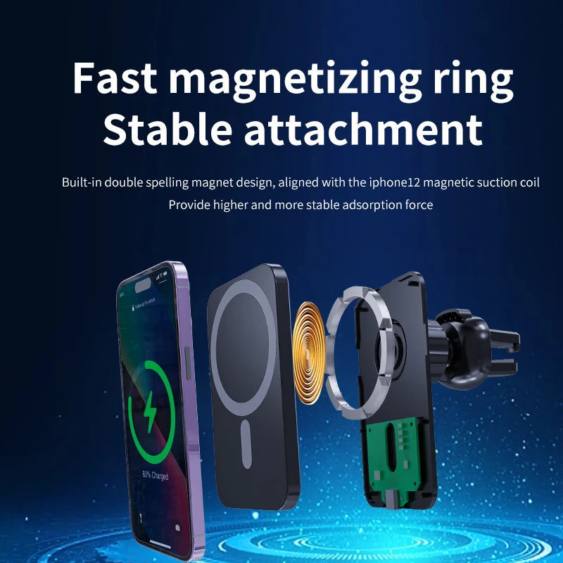 Magnetic Wireless Car Charger For MagSafe iPhone 17 16 15 14 13 Pro Max Xiaomi Samsung Xiaomi Air Vent Clip Phone Holder Stand