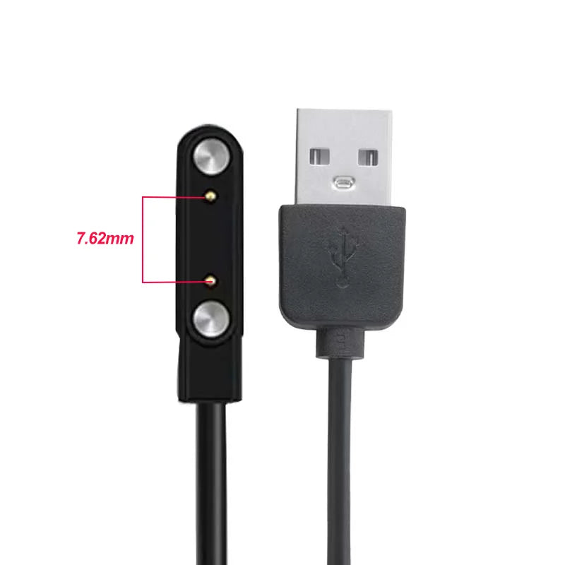 USB Charging Cable And Adapter for Smartwatches, Featuring a 2-Pin And 4-Pin Dock for Power Connection.