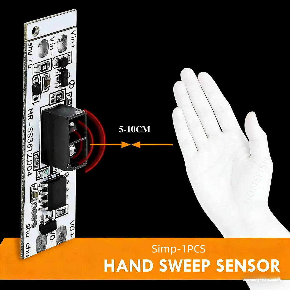 HOMEFISH Hand Wave Sensor Switch Control Module LED Light for Cabinets Wardrobes Shoe Racks 5V-12V-24V Compatible Indoor Use