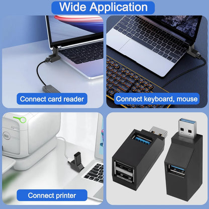 1-to-3 Ports USB Splitter Box Mini USB 3.0 HUB Extender Adapter High Speed USB 2.0 & 3.0 Expansion Card Reader Design for Lap
