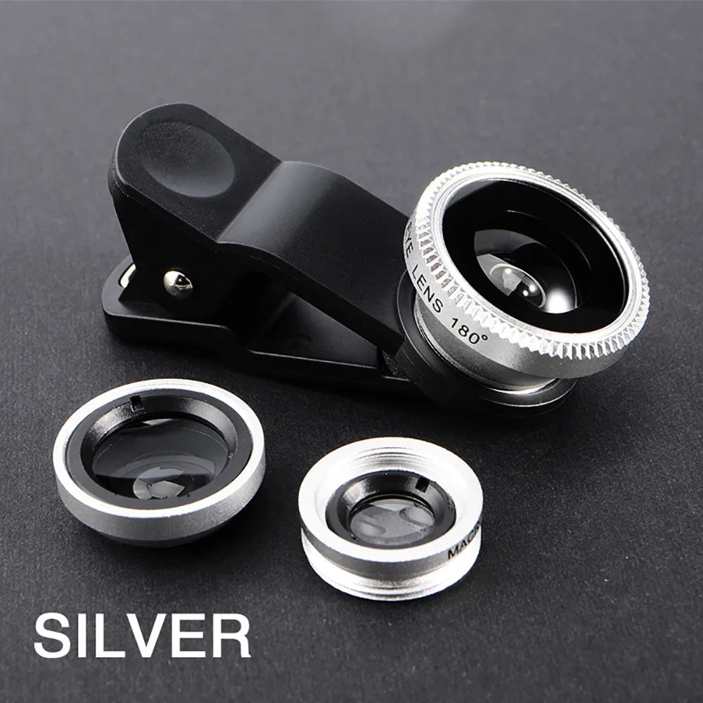 3In1 Mobile Phone Fish Eye Lens 0.67X Wide Angle Macro Lenses Camera Kits With Clip Universally Lens For iPhone 16 Xiaomi Huawei