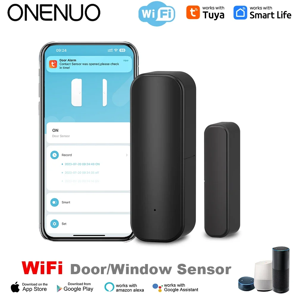 Tuya WiFi or ZigBee Door Window Sensor Smart Home Wireless Door Open Close Detector APP Remote Alarm Work with Alexa Google Home