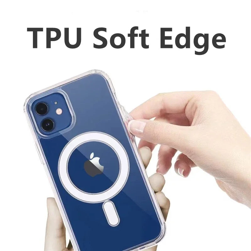 Original Magnetic Transparent Phone Case for Magsafe for iPhone 17 16 15 14 Plus 13 12 11 Pro Max Wireless Charge Back Cover