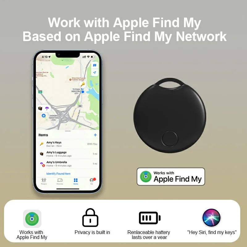 Wallet Tracker MFi Find My AirTag Left Behind Reminder Play Sound Far Away Location via Network Siri Lost Item ID IOS Smart Tag