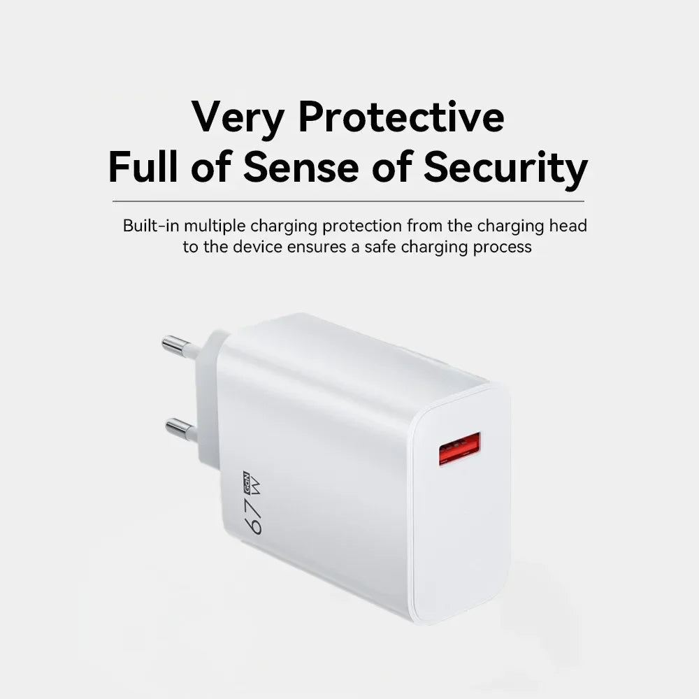 USB Charger 67W Turbo Fast Charge EU US UK Plug Adapter For Poco X6 Pro X5 F5 Mi 14 13 12s Redmi K60 K50 Mobile Phone Chargers