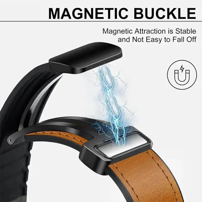 Leather Strap For Apple Watch Band 49mm 44 45 42mm 40 46 38 41mm Magnetic Bracelet Correa Men IWatch Ultra Series 10 9 8 7 SE 6