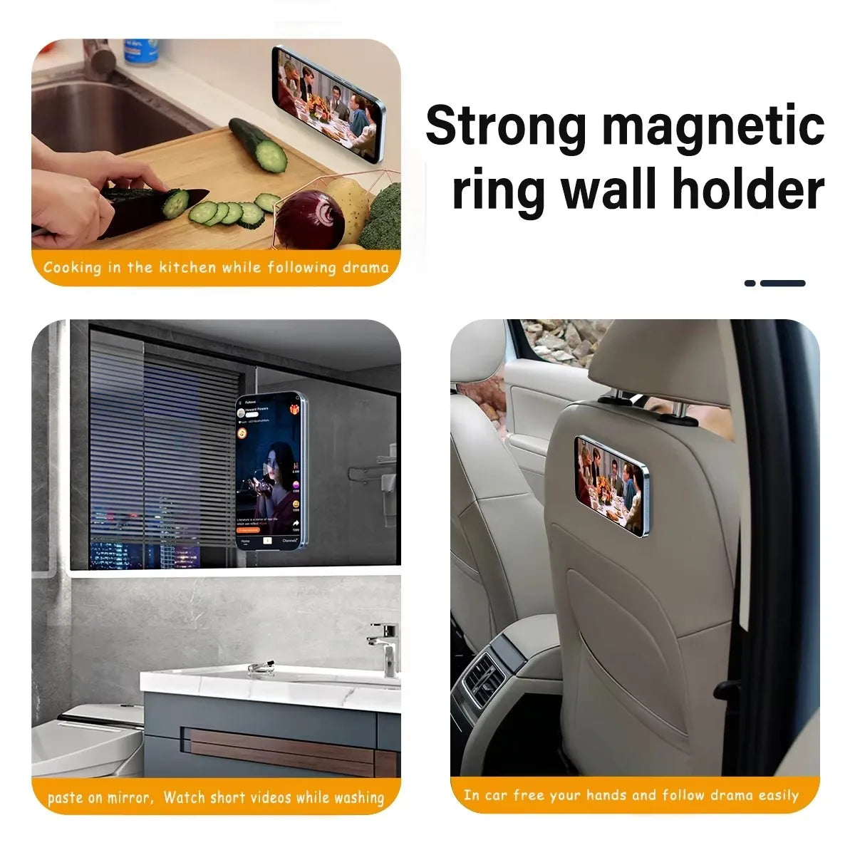 Magnetic Ring Holder For iPhone 16 15 14 13 12 Magnet Wall Mobile Phone Holder Magnetic Magsafe Car Phone Stand Universal