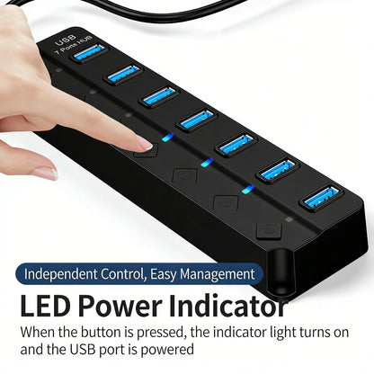 4/7-Port USB 3.0 Hub with LED Indicator Independent Switch Control for Laptop Flash Drive Hard Disk Printer Camera Keyboard