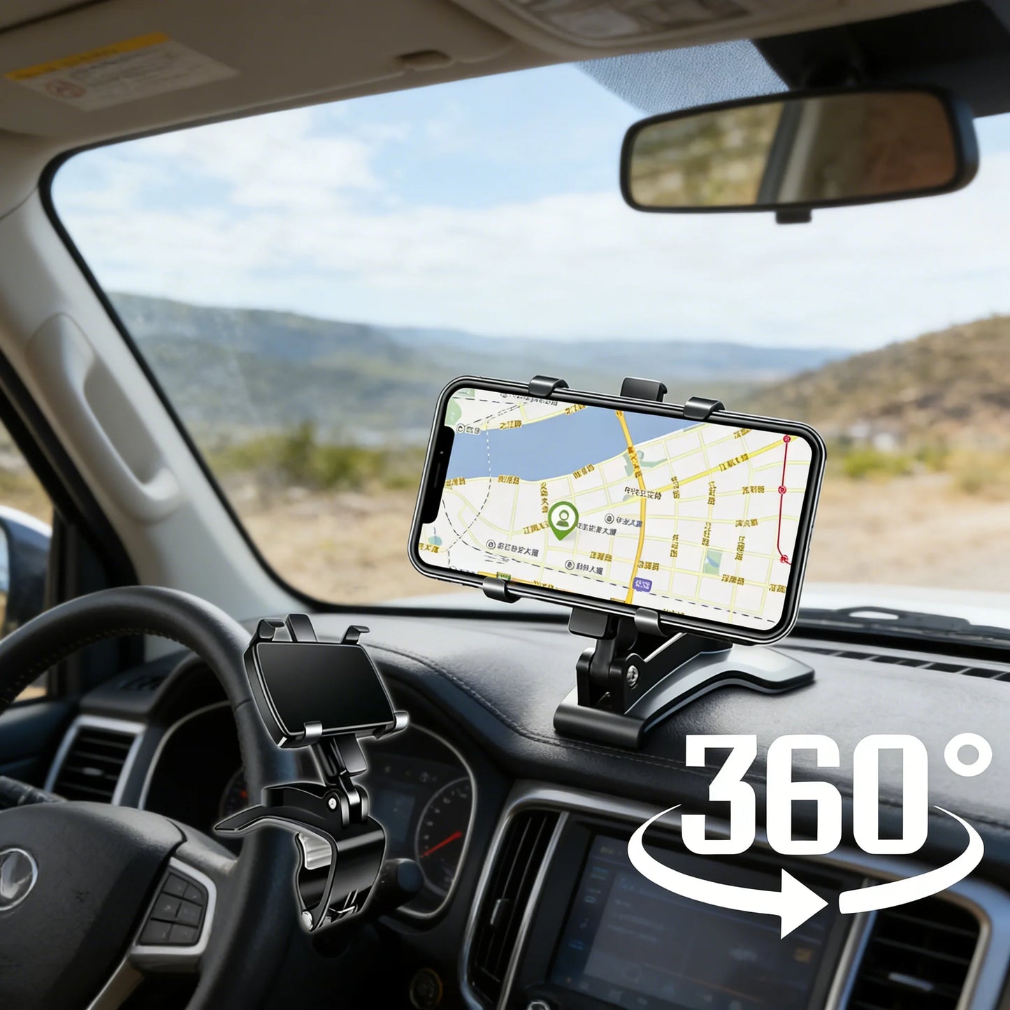 360° Rotatable Car Phone Holder Universal Dashboard Easy Clips Mount Stand Cellphone Holder for GPS Navigation Car Accessories