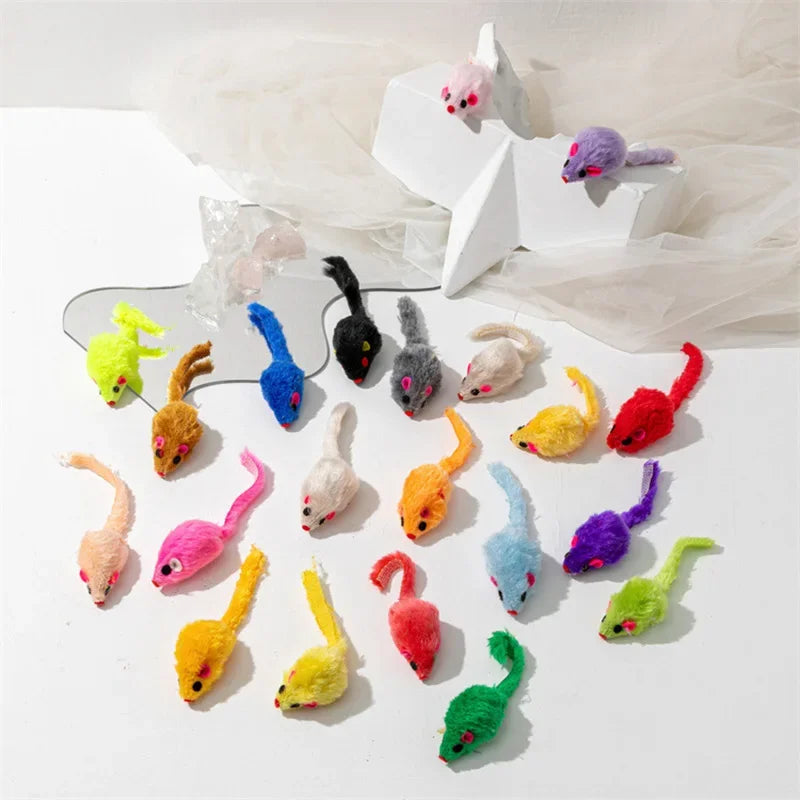 Pet Cat Toys Rabbit Fur False Mouse Feather Rainbow Mouse Toy Funny Playing Toys For Kitten