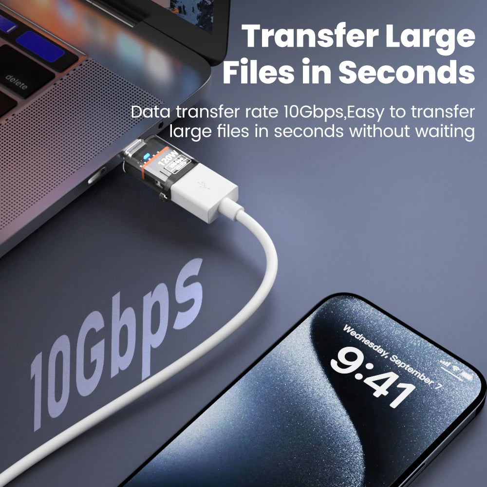 120W Type C To USB A OTG Adapter USB3.2 To Type C Female Fast Charging Converter For iPhone 15 16  Macbook Huawei Samsung Xiaomi