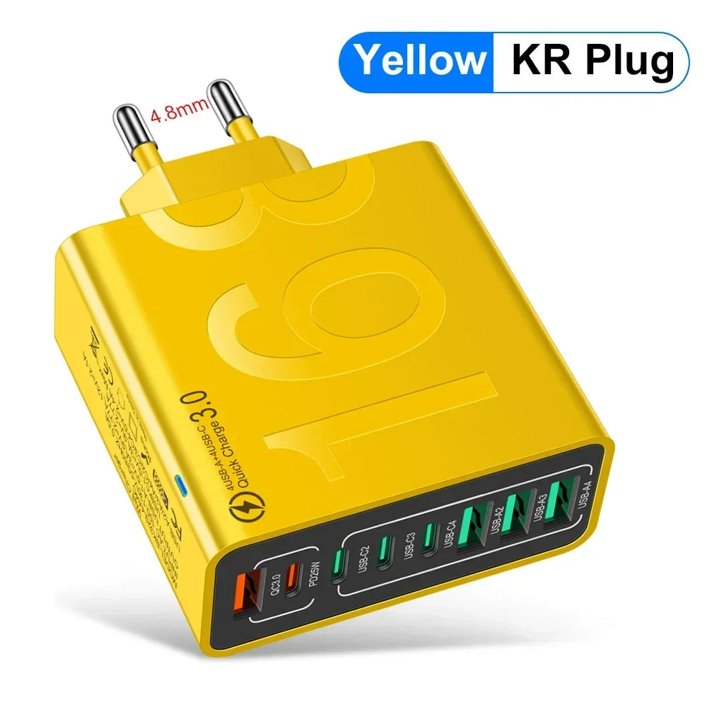 Total 150W 8 Ports USB C Charger Fast Charging PD  Mobile Phone Quick Charger 3.0 Wall Adapter For iPhone Samsung Xiaomi Huawei
