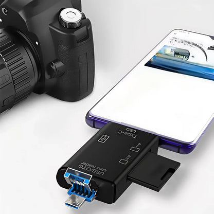 6-in-1 Type-C USB Card Reader, Flip Cover to Micro Adapter for Smartphones and Computers, USB2.0 OTG Card, with A and C Types, M